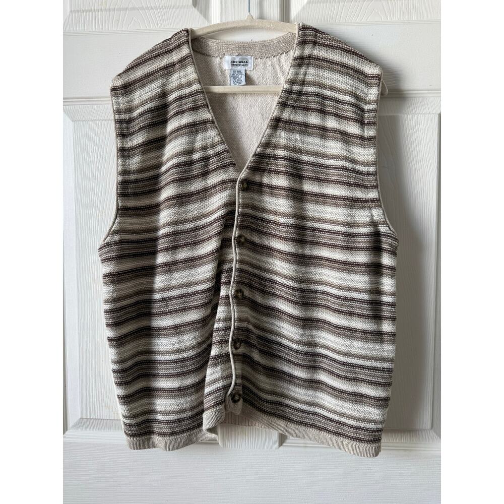 Vintage 90s Sostanza Ramie & Cotton Striped Knit Vest Size XL‎ Eclectic Grandpa